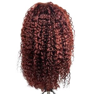 UNICE Reddish Brown Curly Human Hair Pre Cut Lace Front 22 Inch Wig